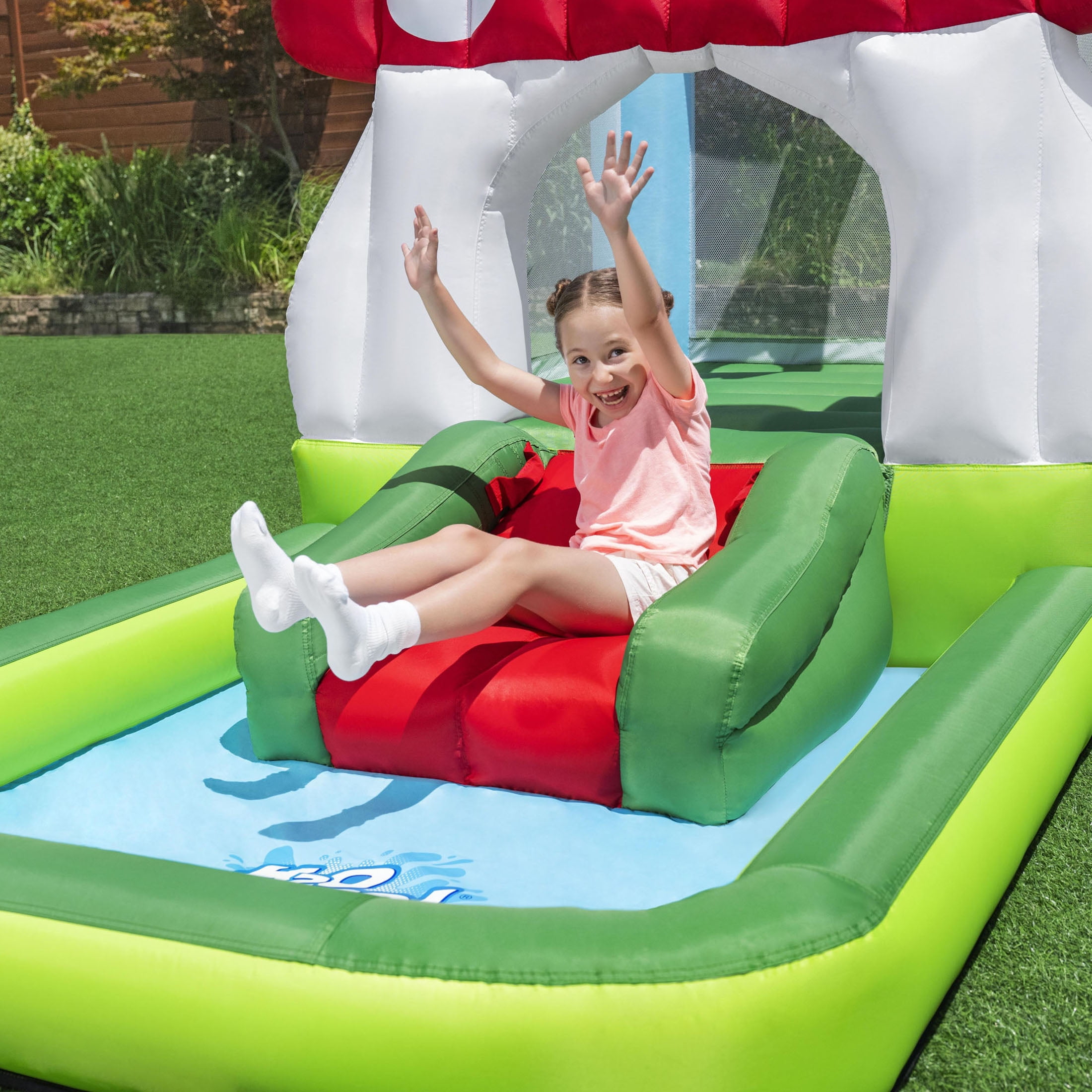 H2OGO! Mushroom Totlot Bounce House with Pool & Basketball Hoop, Indoor/Outdoor, Ages 3+