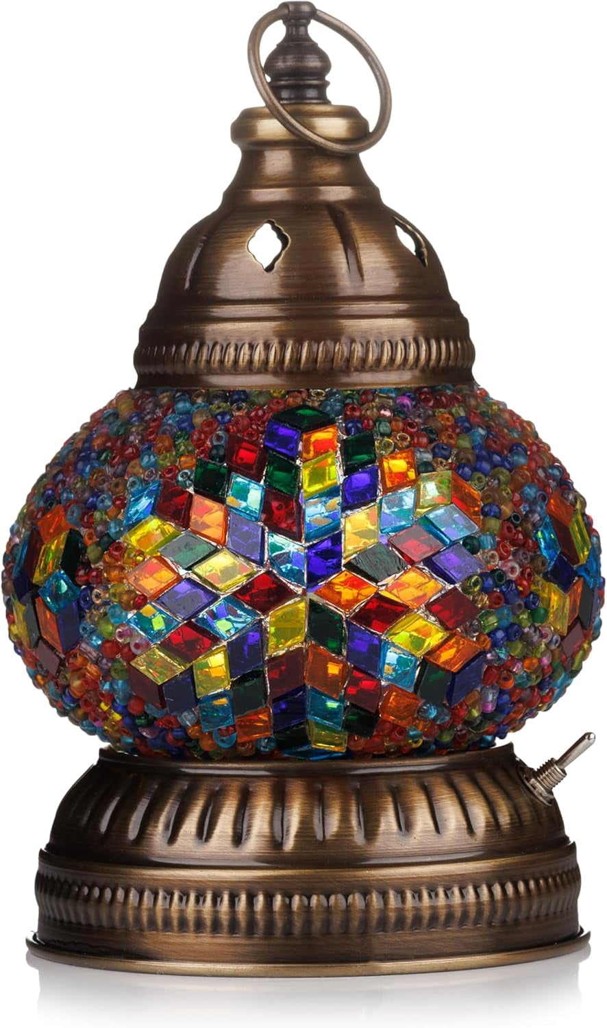 DEMMEX DIY Turkish Mosaic Lantern Kit – Beginner-Friendly Tiffany Glass Craft Project for Adults & Teens, Brass Finish, Battery Operated, Convertible Tabletop or Hanging Lantern (Multicolor)