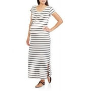 Maternity Cap Sleeve Scoop Neck Stripe Dress with Self Tie-- Available In Plus Sizes