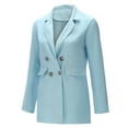 thumbnail image 3 of Blazer for Women Casual Double Breasted Plain Suit Jacket Long Sleeve Turn Down Collar Longline Blazer Jacket Smart Casual Work Business Wedding Guests Duster Coat Ladies, 3 of 6