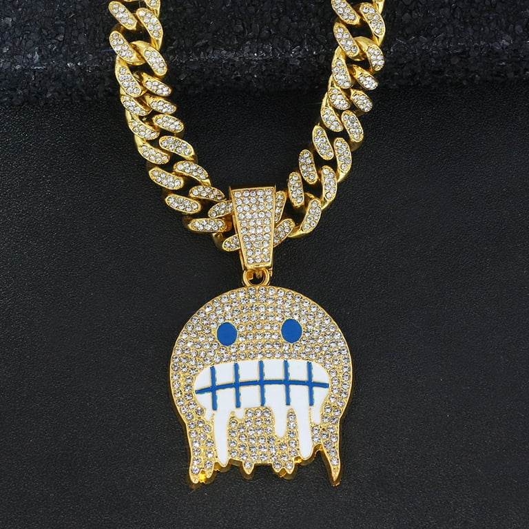 Smiley face hip hop Cuban chain, men's rhinestone pendant necklace