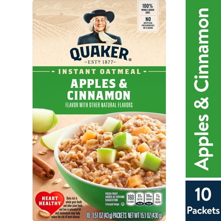 Quaker, Instant Oatmeal, Apple & Cinnamon, 1.51 oz, 10 Packets