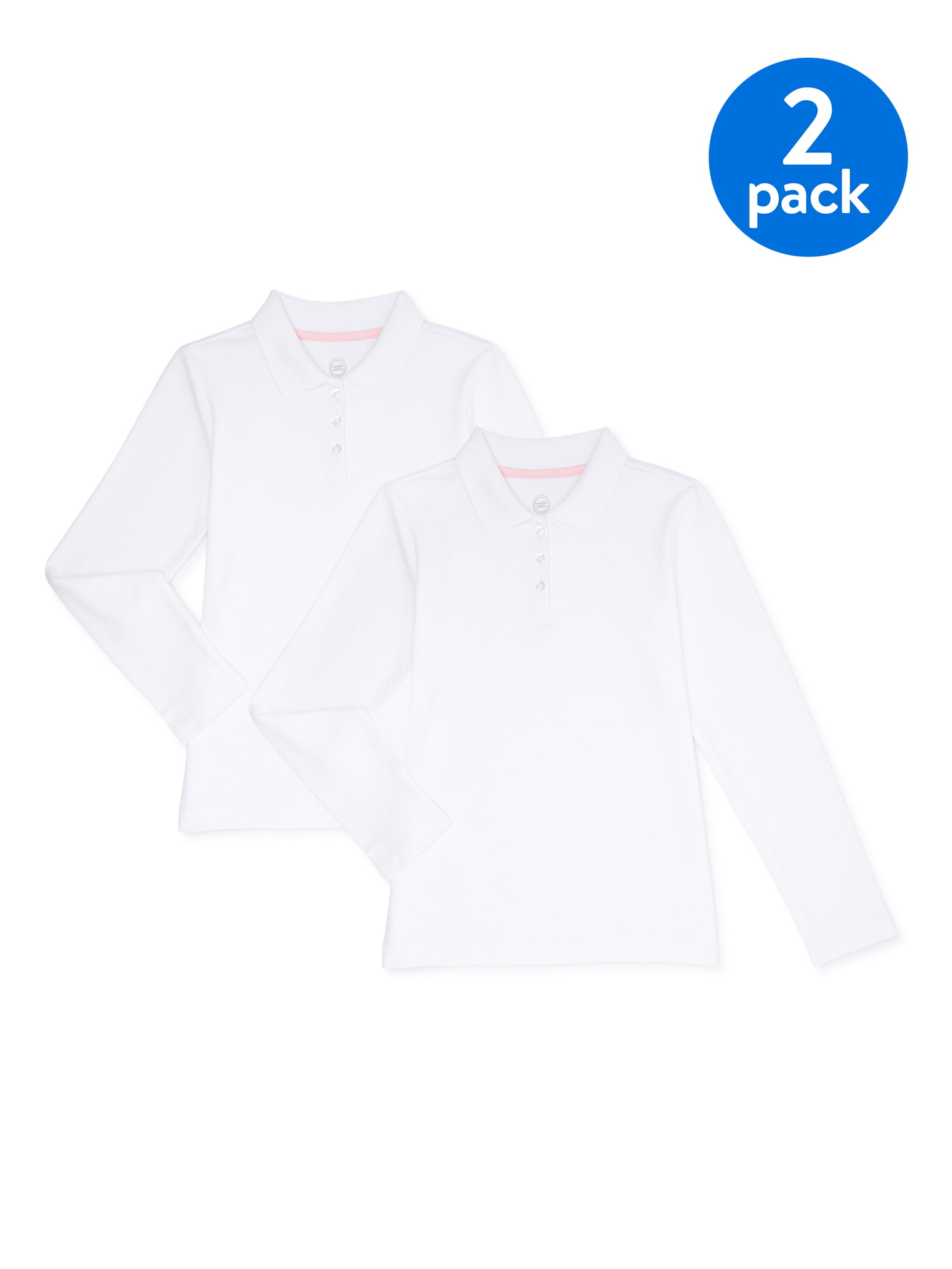 Girls School 2 Pack Long Sleeve Shirts White sizes Age 3-16 Non Iron Uniform 