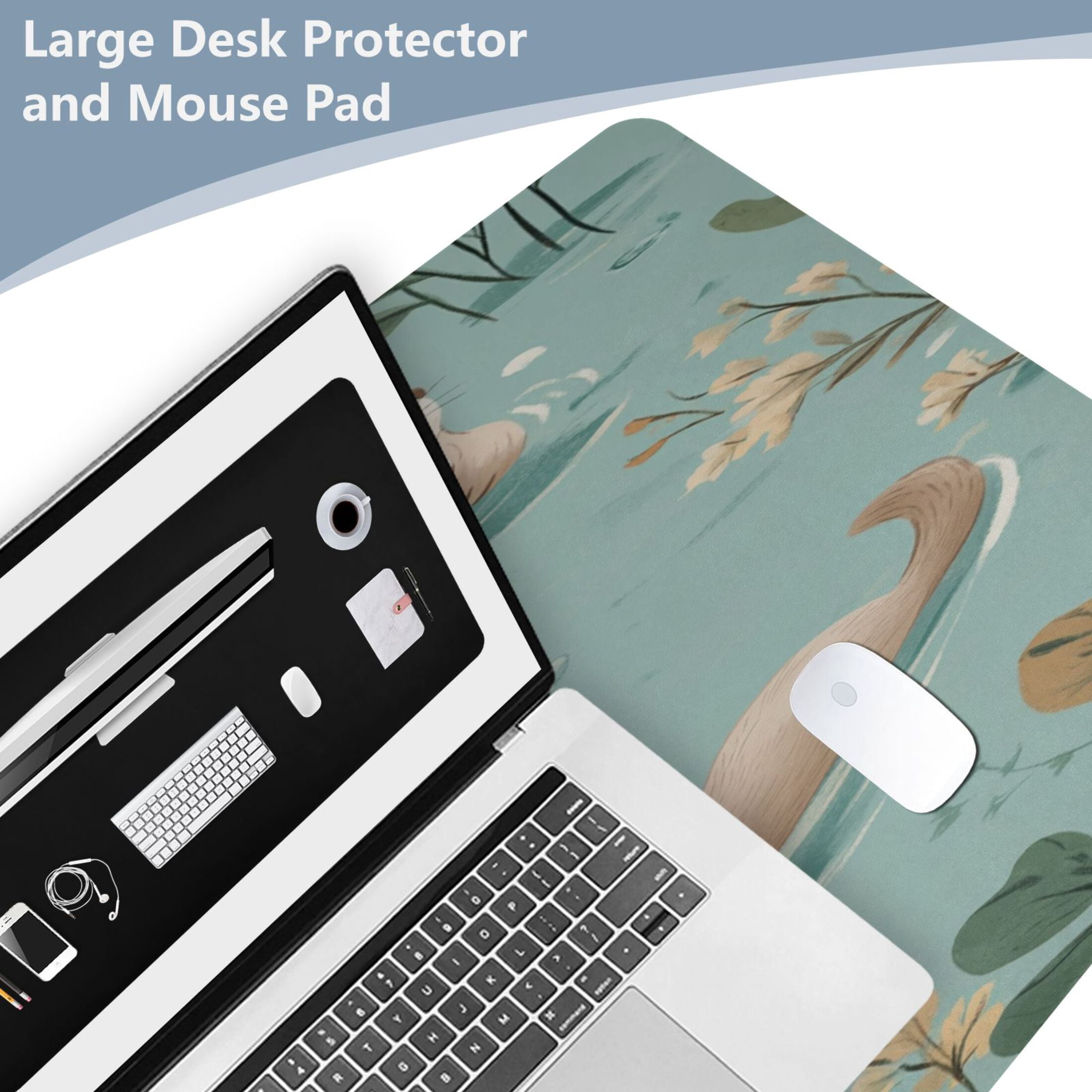 Wobogo Swims Sea Otter Gaming Mouse Pad Non-slip Leather Desk Mat Water Resist Keyboard Pad for Gamer Office 23.6×47.2in