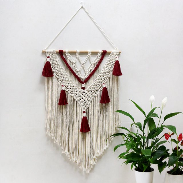 Macrame tapiz para colgar en , borla, bohemio, 22 x 32 pulgadas, hecho , elegante y hermosa manta para arte de pared, dormitorio, BLESIY Macramé Tela decorativa