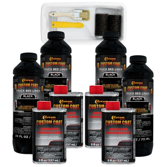 Custom Coat Black 1 Gallon Urethane Roll-On, Brush-On or Spray-On Truck Bed Liner Kit with Roller and Brush Applicator Kit - 3 to 1 Mix Ratio