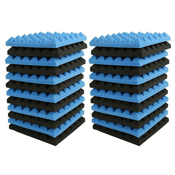 24X Charcoal Acoustic Foam Tiles Soundproofing Foam Panels Studio Sound Padding 2 x 10 x 10 Inch(Black Blue)