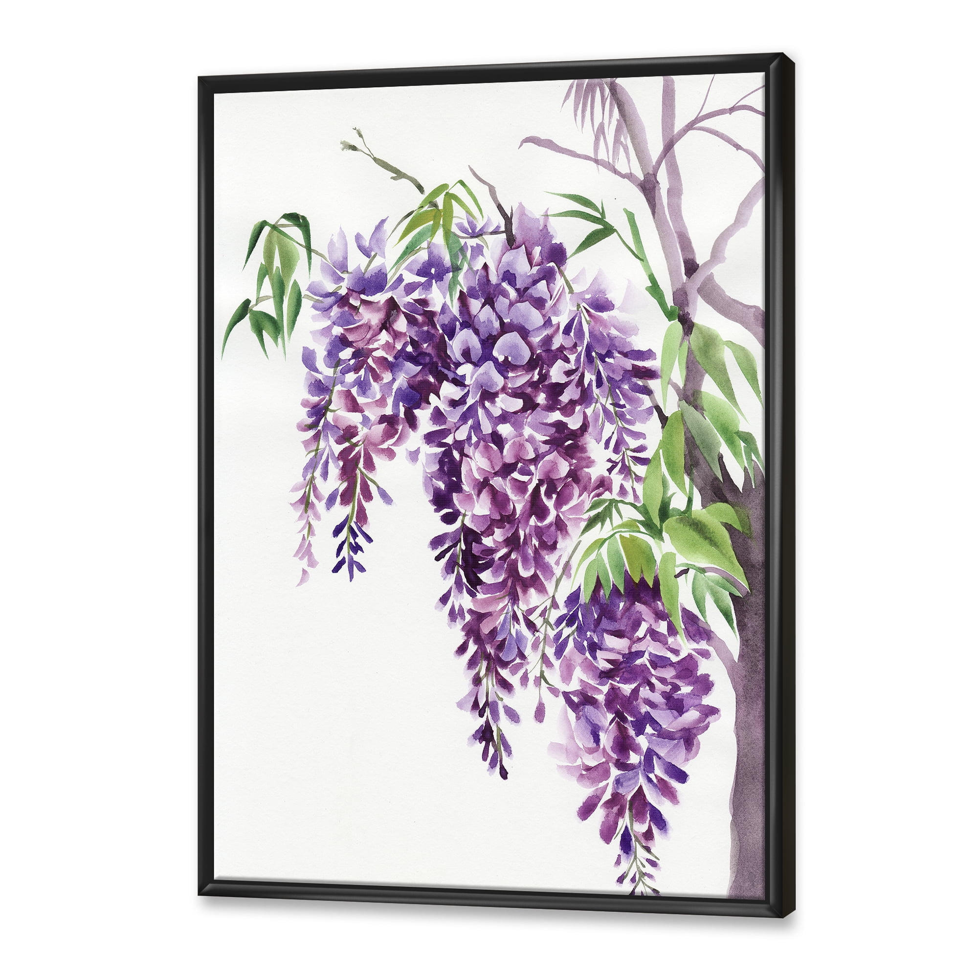 Designart 'Wisteria Purple Branches' Traditional Framed Canvas Wall Art Print