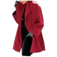 thumbnail image 2 of Women's Single Breasted Wool Blend Pea Coats Spring Fall Hooded Trench Coat for Women Casual Lightweight Overcoat Red M, 2 of 7