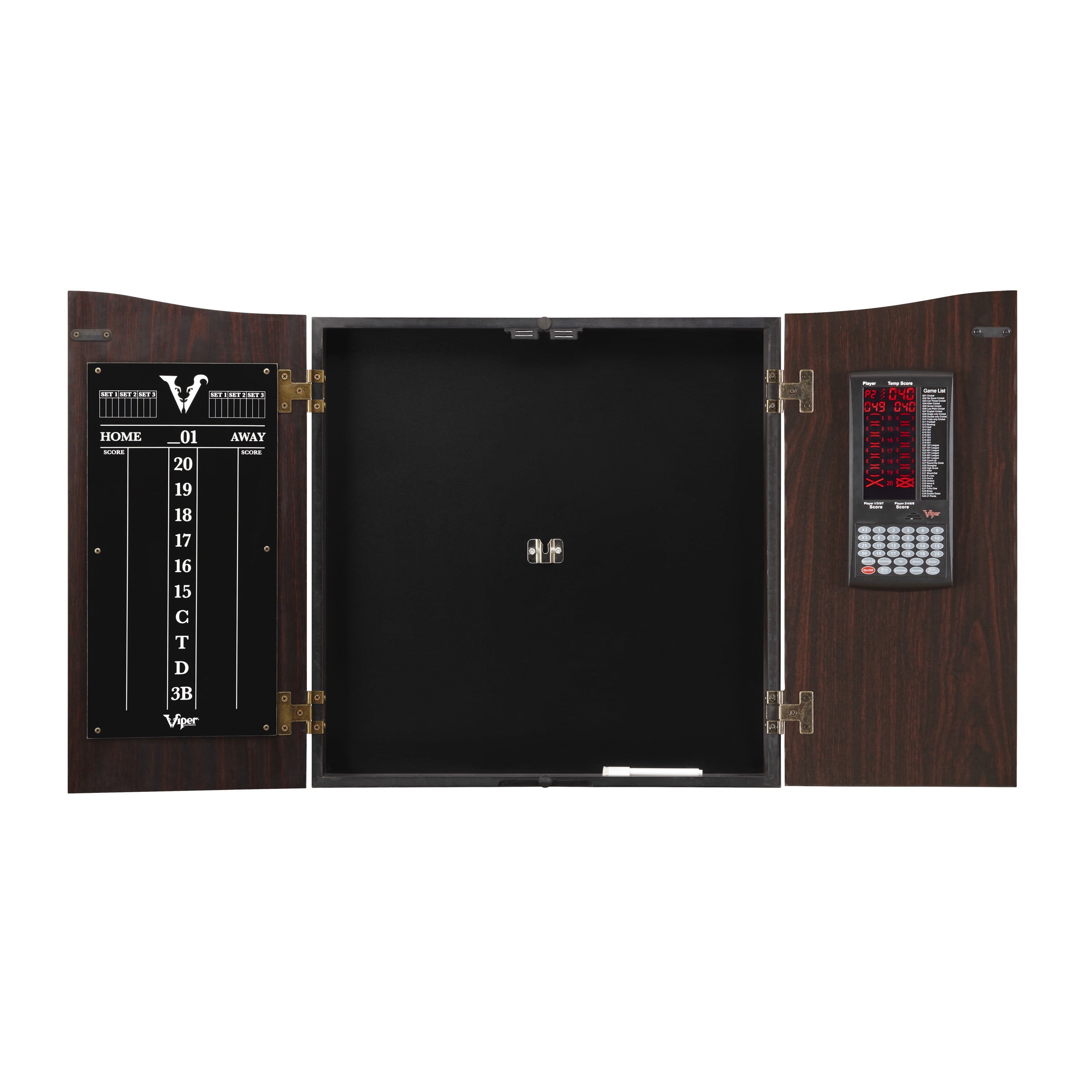 Viper Vault Deluxe Dartboard Cabinet with Built-In Pro Score, Chroma Sisal Dartboard, Throw Line Light, and Black Mariah Darts