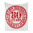 thumbnail image 1 of 80th Birthday Soft Flannel Fleece Throw Blanket, Happy Birthday Print Retro Grunge Stamp for 80 Years Old Image Print, Cozy Plush for Indoor and Outdoor Use, 50" x 60", White Red, by Ambesonne, 1 of 6