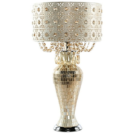 Stacked Crystal Table Lamp Poetic Wanderlust by Tracy Porter Solvang Jeweled Metal and Mosaic Base Table Lamp with Cascading Crystals ()