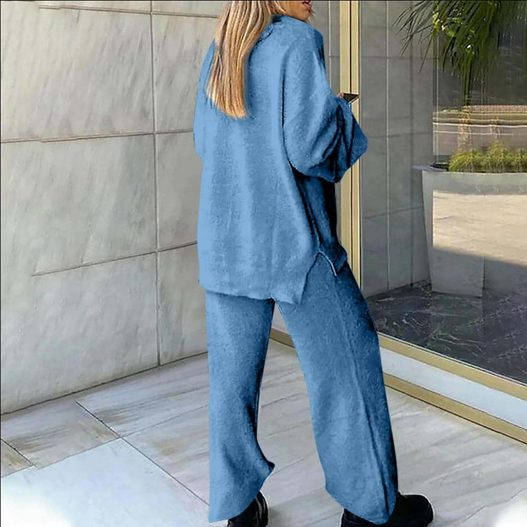 Women's Pajamas Sets Warm Winter Plush Cozy V Neck Long Sleeve Tops and  Pants 2 Piece Outfits Fuzzy Sleepwear