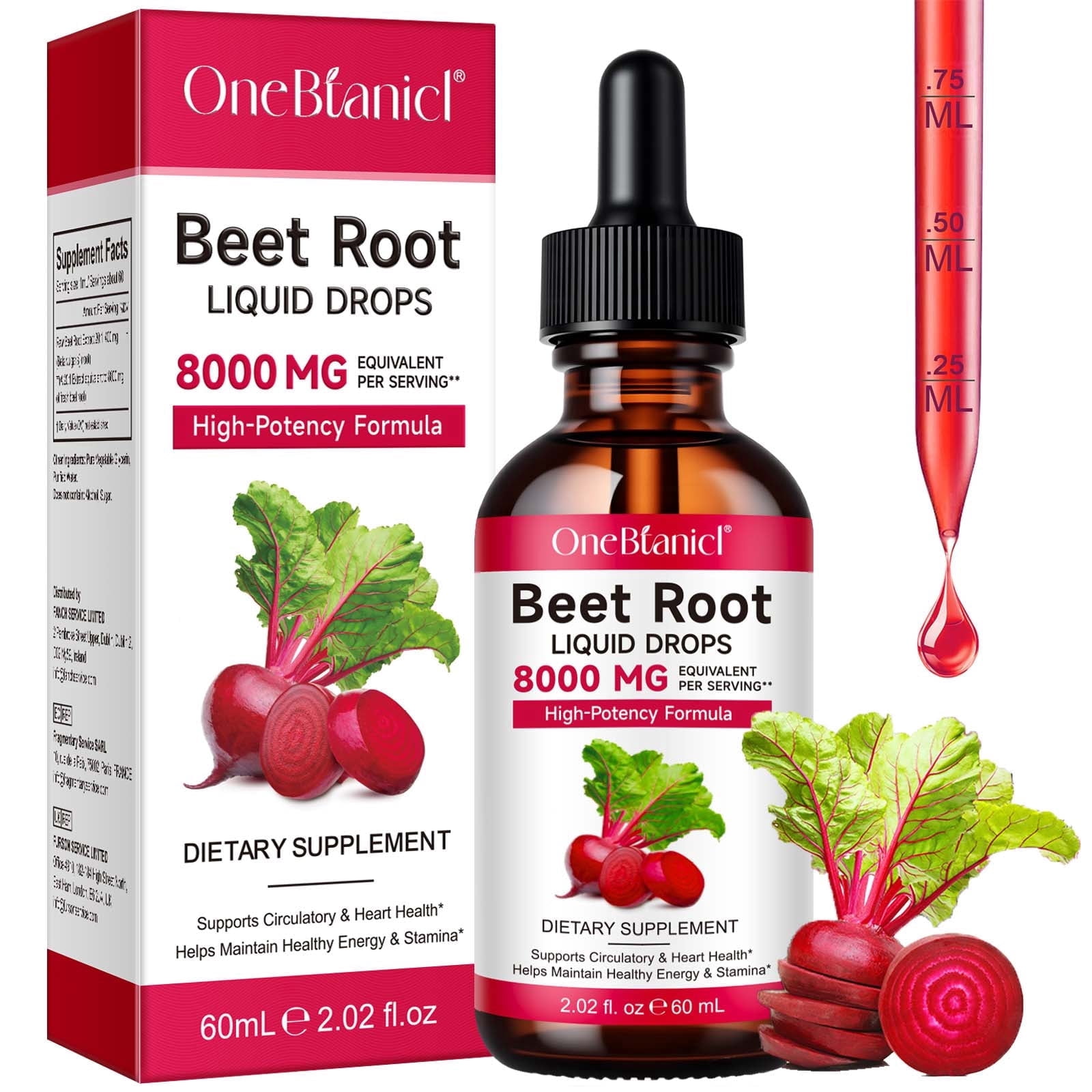 Beet Root Dietary Supplement, Circulatory & Heart Health Support, Liquid Drops, 2 fl oz