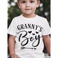 thumbnail image 1 of Boys' "Grandma's Boy" Graphic T-Shirt - 100% Cotton Casual Short Sleeve Tee with Heart & Arrow Design, Black & White Letter Print, Regular Fit for Spring Summer Fall, 1 of 6
