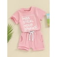 thumbnail image 2 of Bagilaanoe 2pcs Toddler Baby Girl Shorts Set Short Sleeve Letter Print T Shirt Tops + Shorts 6M 12M 18M 24M 3T 4T Kids Casual Summer Clothes, 2 of 8