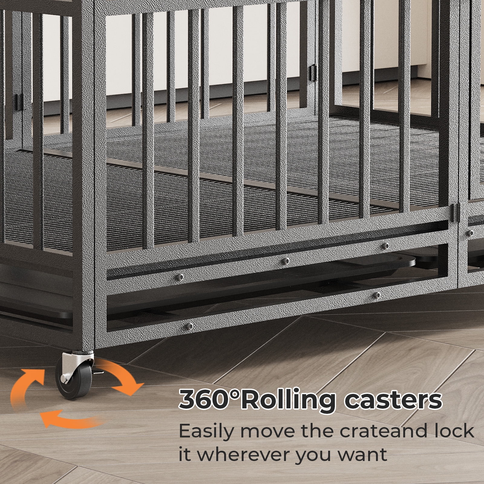 TIME RAY 60" Heavy Duty Indestructible High Anxiety Dog Crate Cage for Large Dog with Steel Escape Proof,Double Doors ,Lockable Wheels and Removable Tray