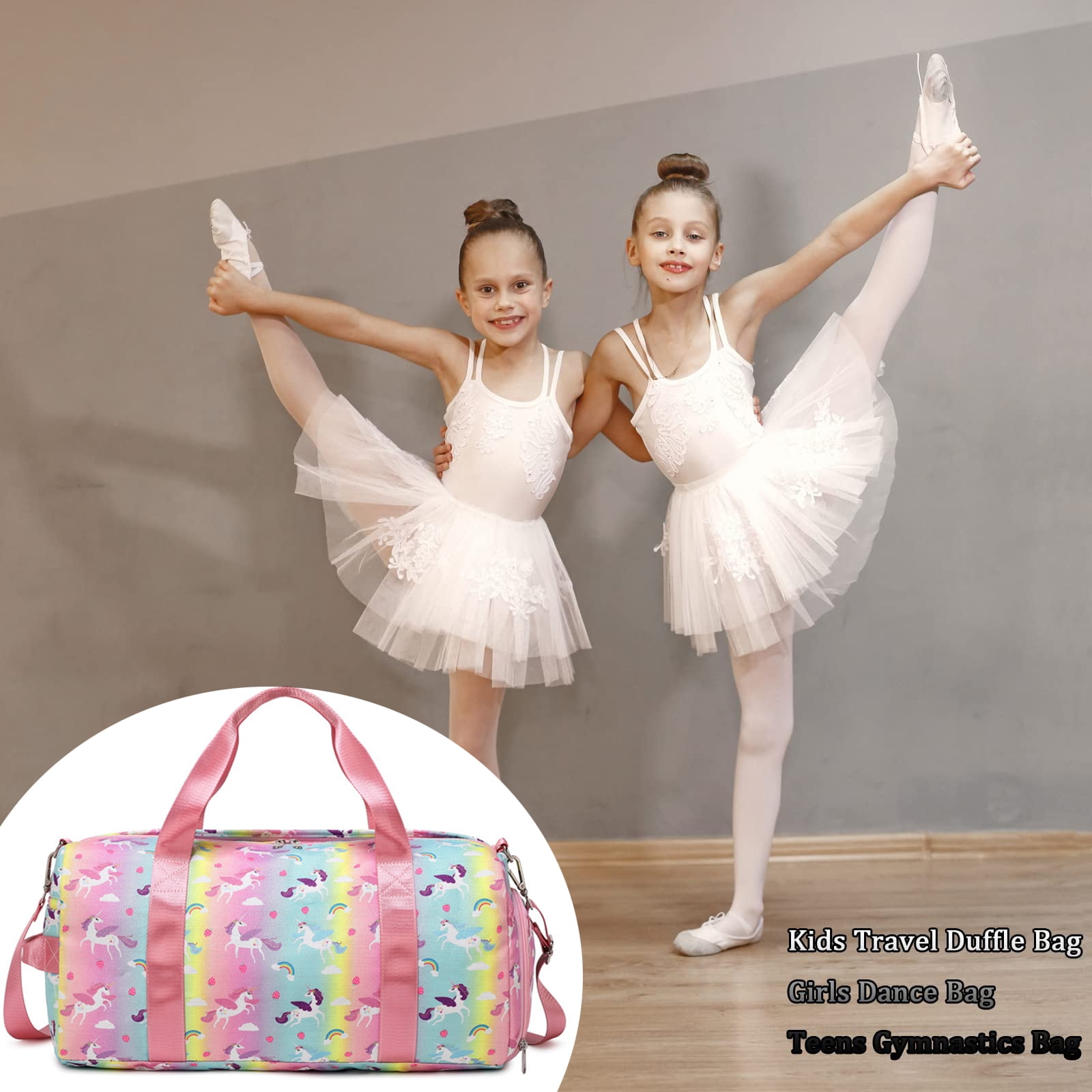 Tancuzo Kids Duffle Bag Girls Dance Gymnastics Bag with Shoe