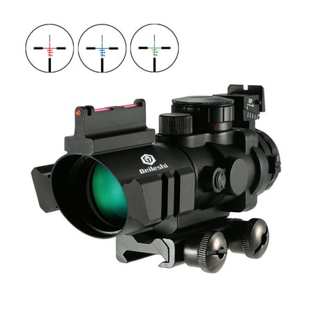 4x32 Prism Red/Green/Blue Tri-Illuminated Tactical Reticle Riflescope Fiber Optic Sight Compact Hunting