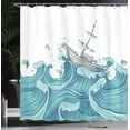 thumbnail image 4 of Ambesonne Nautical Shower Curtain, Ship and Ocean Waves, 69"Wx70"L, Aqua Taupe, 4 of 5
