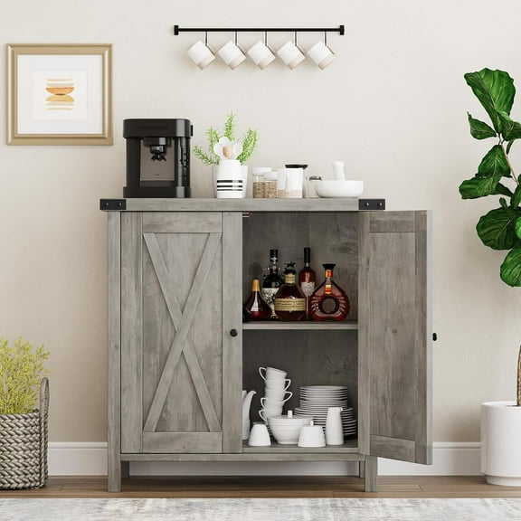 Hetoy Charming Farmhouse Buffet Cabinet – Versatile Storage Sideboard for Living Room, Dining Room, and Entryway,Gray