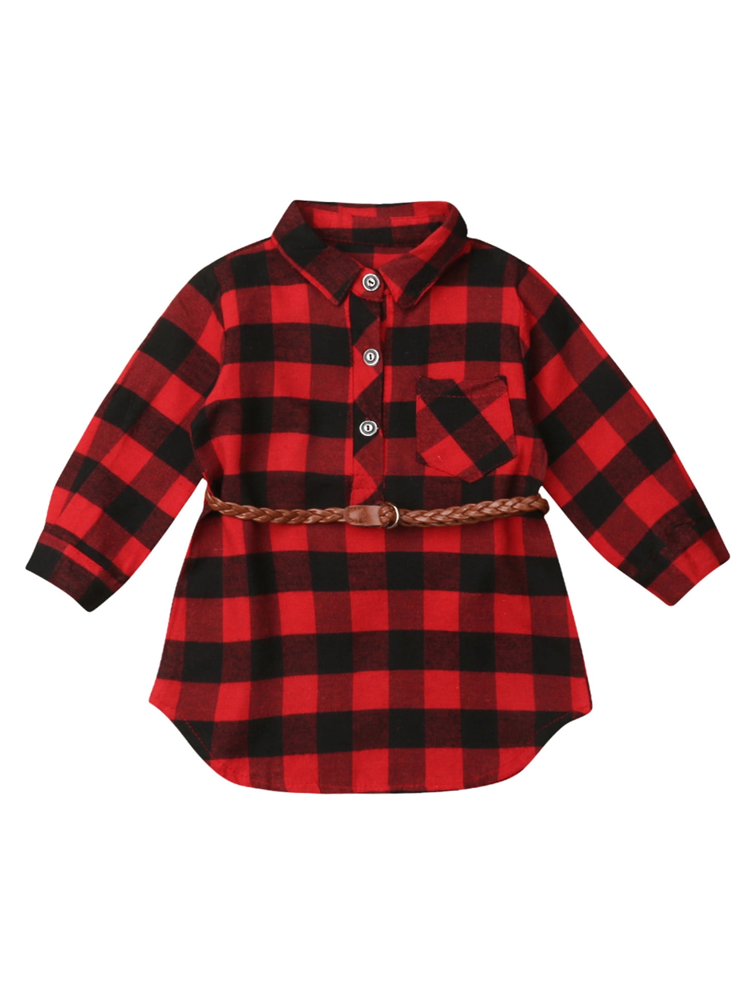 Arshiner Toddler Boys Girls Long Sleeve Plaid Shirt Button-Down Flannel T-Shirt Kids Tops 2t-7t 