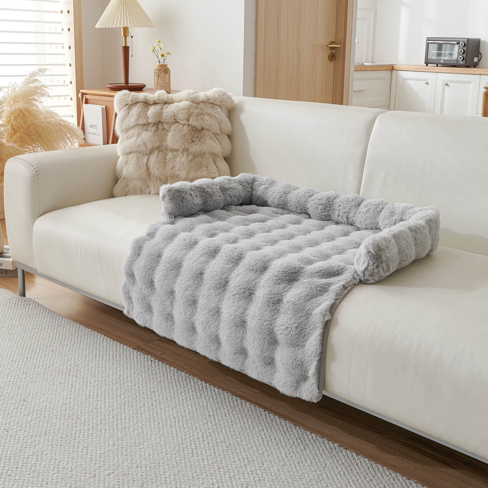 Calming Pet Bed Mat for Couches - Ultra-Soft Fluffy Dog & Cat Sofa Protector, Anti- Furniture Cover with Washable Removable Layer â Fits Small to Large Pets