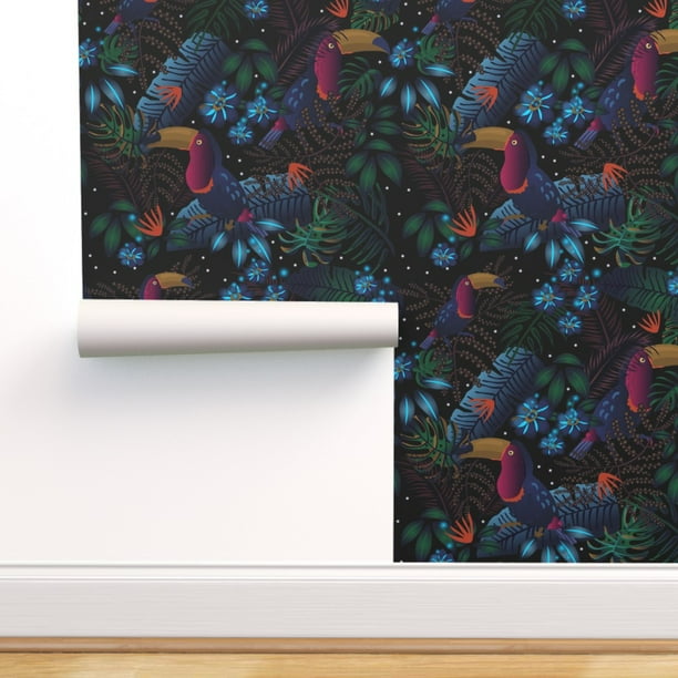 Peel & Stick Wallpaper Swatch - Flora Tropical Night Jungle Rainforest