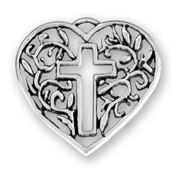 Sterling Silver 16" .8mm Box Chain Filigree Heart Christian Cross Pendant Necklace