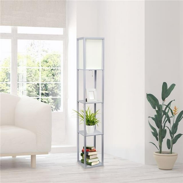 Lalia Home LHF-3004-GY Column Shelf Floor Lamp with Linen Shade, Gray