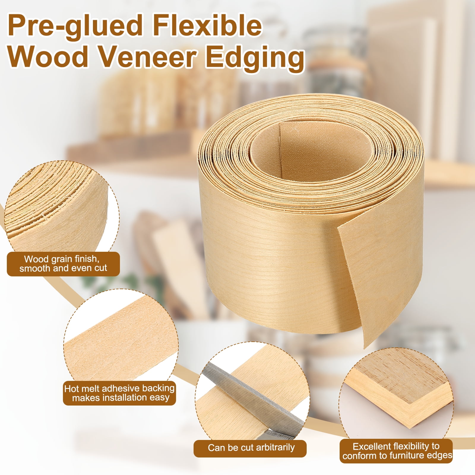Uxcell 3" x 25 ft Wood Edge Banding, Pre-Glued Iron On Edging Strip, Plywood Wood Grain Repair Tape for Cabinet Repair, Furniture Restoration, Handicraft DIY, Birch