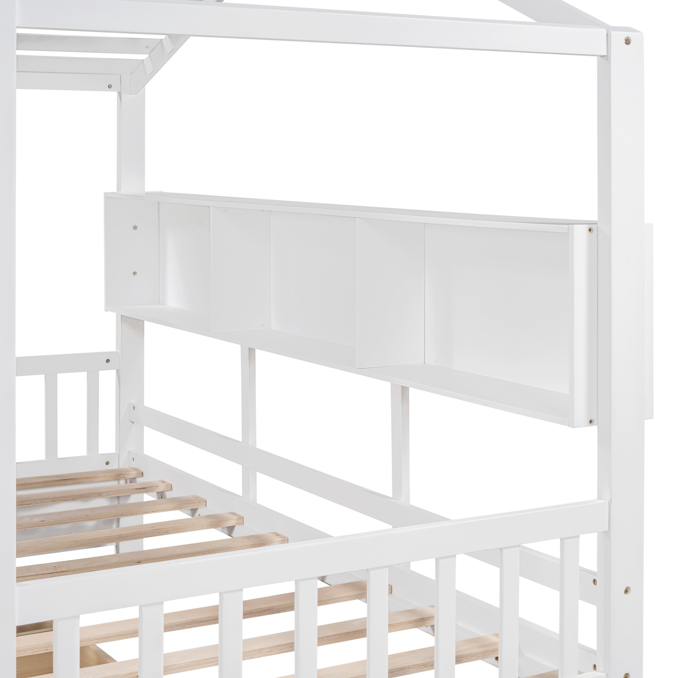 Noble House Wooden Twin Size House Bed with 2 Drawers,Kids Bed with Storage Shelf, White
