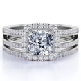 thumbnail image 1 of JeenMata Anillo de Compromiso con Diamante Real de Talla Cojín - Cuerpo Dividido - Anillo con Halo - Conjunto de Boda - Oro Blanco de 10 K, 1 of 6