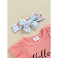 thumbnail image 6 of Nygoyerh Baby Girls Summer 3Pcs Outfits Fly Sleeve Letter Print Romper + Cute Fruits Print Shorts + Bow Headband 3M 6M 9M 12M 18M Newborn Infant Casual Shorts Sets, 6 of 9