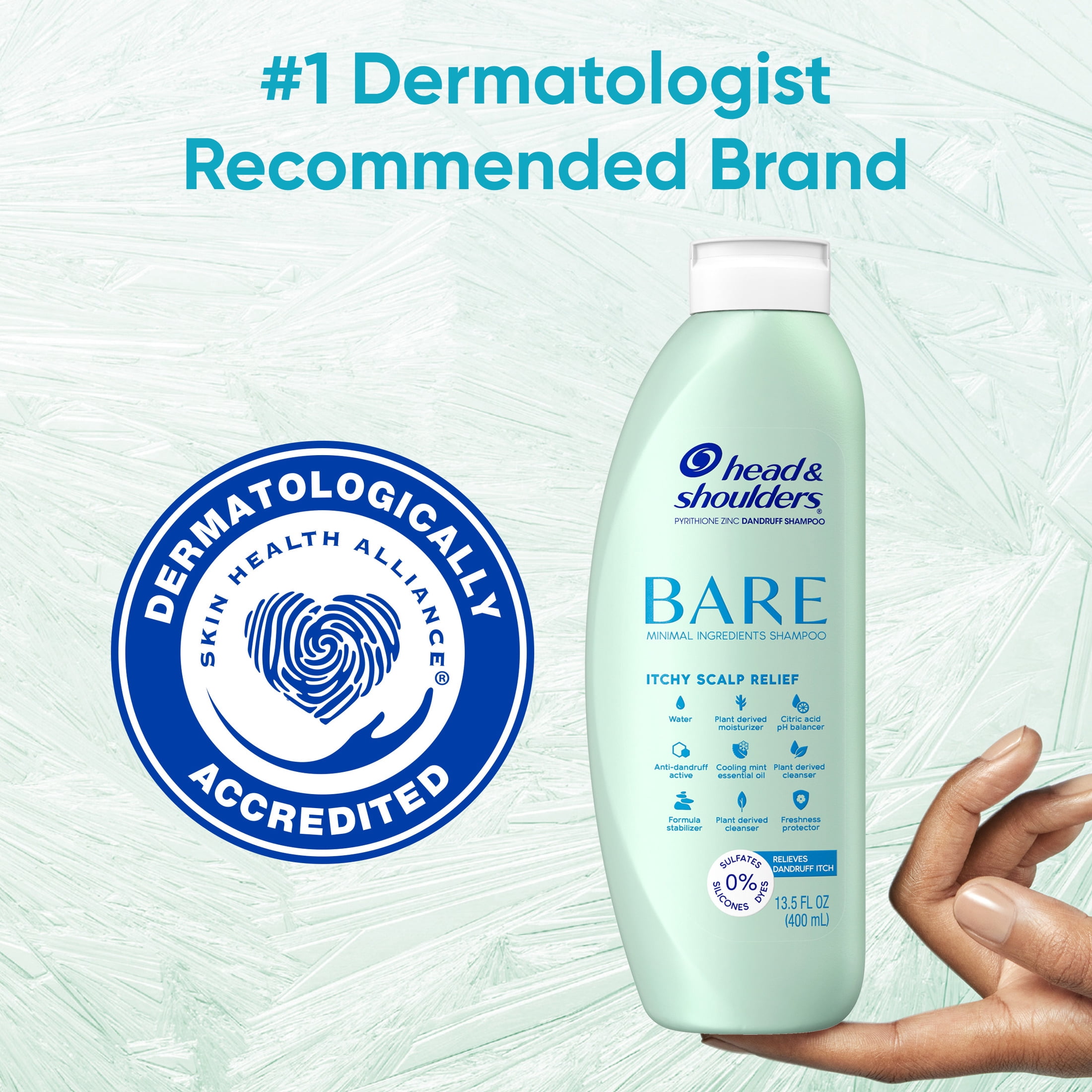 Head and Shoulders BARE Itchy Scalp Relief Dandruff Shampoo, Sulfate Free, Itchy Scalp Relief, 13.5 fl oz