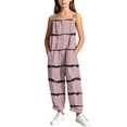 thumbnail image 7 of Girls Striped Printed Cami Jumpsuits Sleeveless Spaghetti Straps Jumpsuit Pants Casual Loose Trousers with Pockets Pink 9-10 Years, 7 of 7