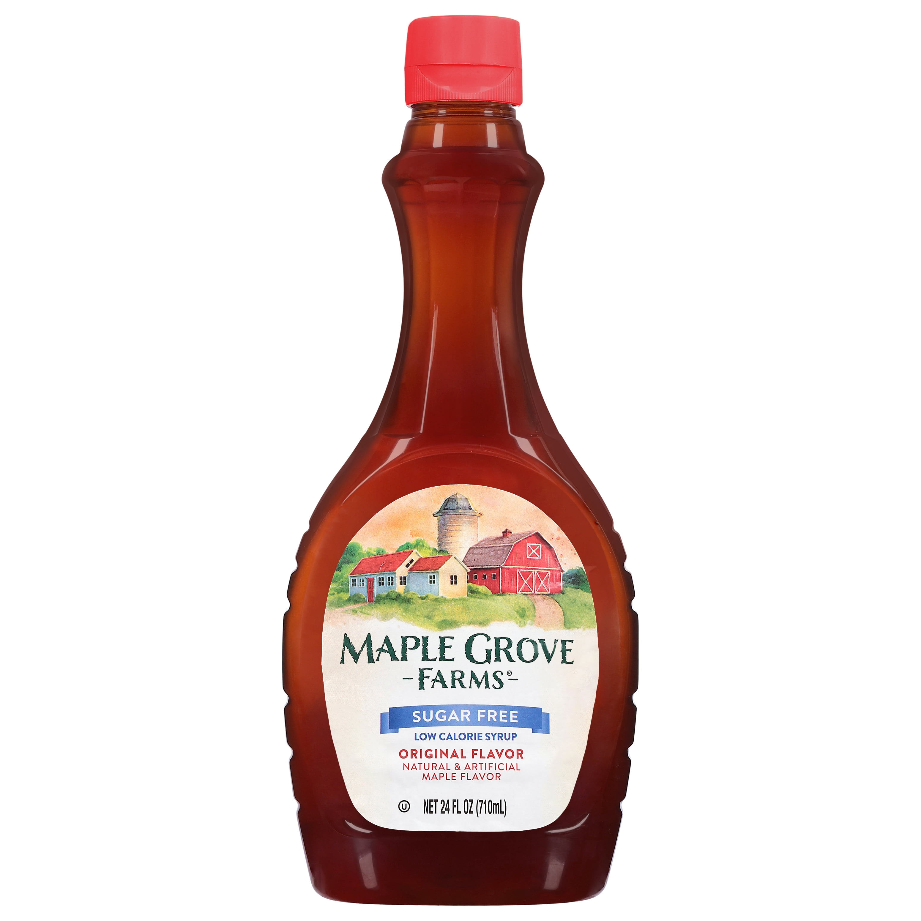 (6 pack) Maple Grove Farms Sugar Free Maple Flavor Syrup, Low Calorie Syrup, Gluten-Free, 24 fl oz Bottle