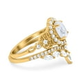 thumbnail image 2 of Yellow Tone, Simulated Cubic Zirconia Size-10 Marquise Art Deco Wedding Engagement Bridal Two Piece Ring Band Oval Accent Vintage 925 Sterling Silver, 2 of 7
