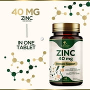 Zinc Supplements - Immune System Support & Antioxidant - High Potency Zinc Tablets for Adults - Best Zinc Supplements for Women & Men - Zinc 40mg Per Tablet - Bottled in the USA - 60 Tablets