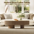 thumbnail image 4 of Oval Coffee Table for Living Room, Modern Fluted Wood Center Table with Walnut Finish, Olive-Shaped Drum Coffee Table for Apartment, Office, Easy Assembly, 4 of 10
