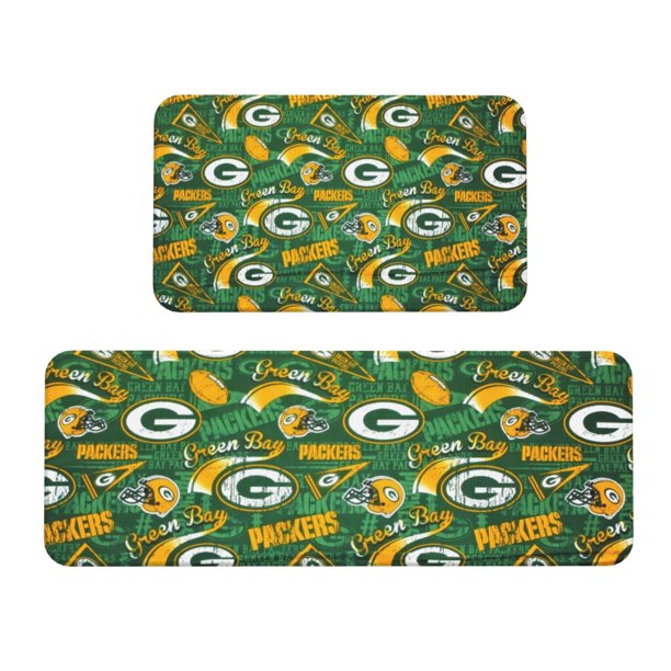 Juego de 2 alfombrillas de cocina de terciopelo de cristal con el logotipo del equipo de fútbol de los Packers, alfombrilla absorbente antideslizante para el hogar, el dormitorio y la cocina