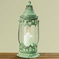 thumbnail image 3 of Grand Tour Temple Lantern Hurricane, Distressed Bronze Metal, Green Vintage Patina, For LED or Wax Candles, 16 1/2 Inches (42 cm) Tall, From the Global Chic Collection, 3 of 3
