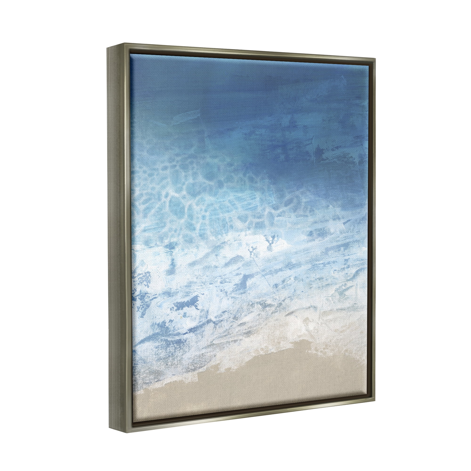 Stupell Industries Water Waves Blue Ocean Shore Coastal Painting Gray Floater Framed Art Print Wall Art