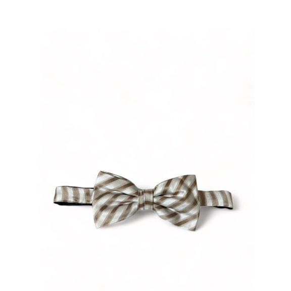 White and Tan Striped Silk Bow Tie