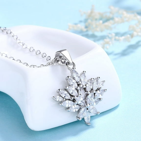 Sterling Silver Cluster Crystal Pendant Necklace
