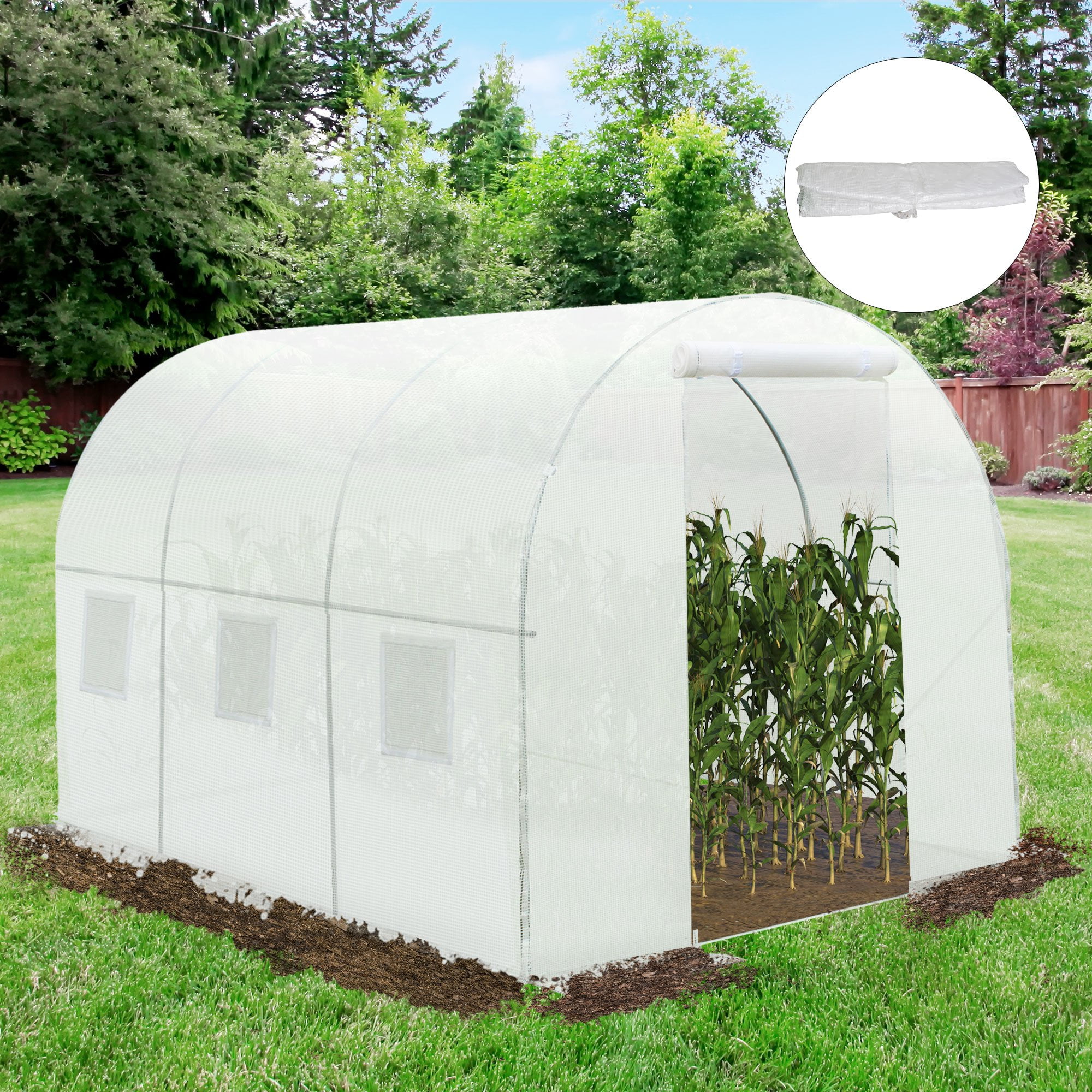 walmeck 10 x 7 x 7FT Replacement Greenhouse Cover Tarp with 12 Windows for Ventilation & Zipper