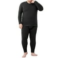 thumbnail image 1 of Men's Autumn Winter Silk Wool Blend Fleeced Base Layer Set, Black, 4XL, 1 of 8