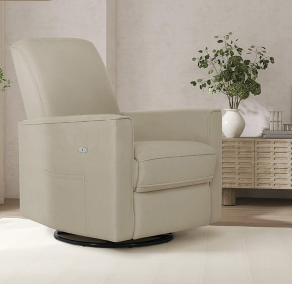 Evolur Harlow Deluxe Upholstered Plush Seating Glider Swivel, Power Recliner with USB Port, Greenguard Gold Certified, Glider Chair for Nursery, Fawn