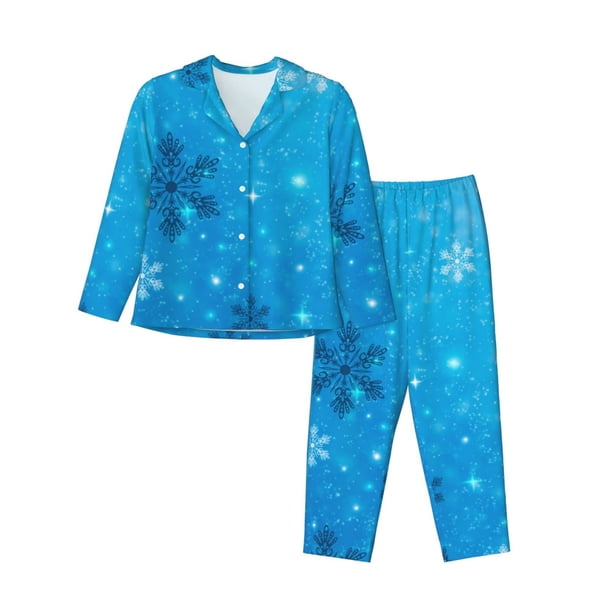 Fotbe Winter With Snowflakes Conjunto de Pijama de Manga Larga para Mujer con Estampado, Ropa de Dormir de 2 Piezas, Conjunto de Casa Suave y Cómodo con Bolsillos-Large