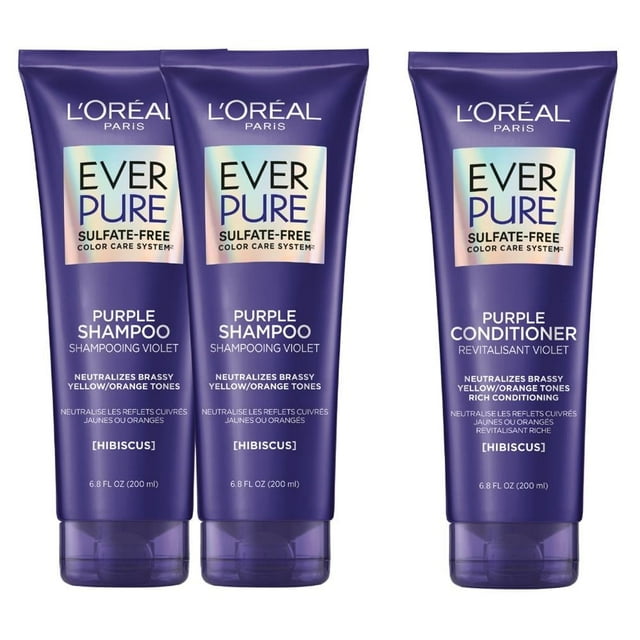 3 Pack Purple Shampoo y Acondicionador L'Oréal Ever Revitalizante de 200ml y 200ml
